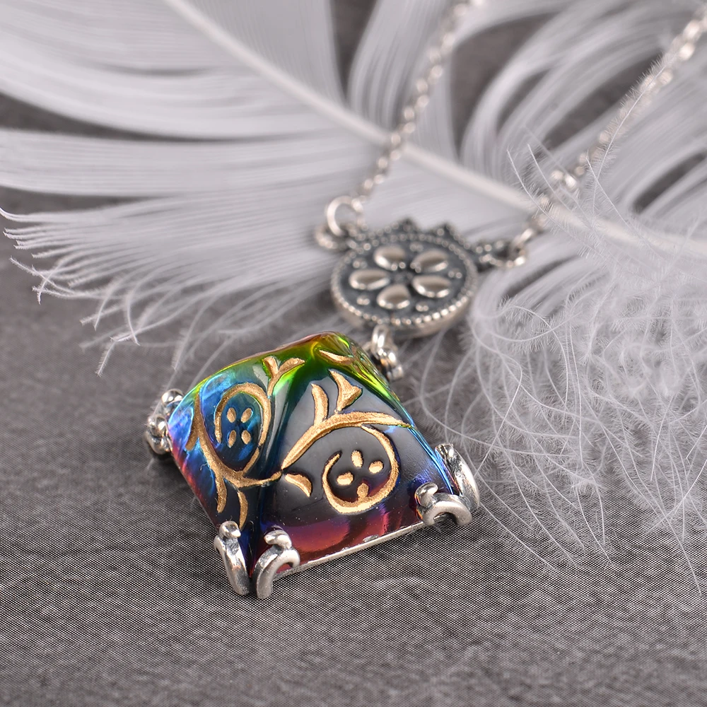 Skup MosDream piramidy Cabochons Vitrail grawerowane wisiorek naszyjnik dla kobiet zachodniej antyczne s925 srebrny naszyjnik romantyczny