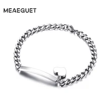 Персонализированные гравировка ID имя браслет для женщин индивидуальные нержавеющая сталь звено цепи Серебряный браслет сердце браслет ювелирные изделия 8 мм