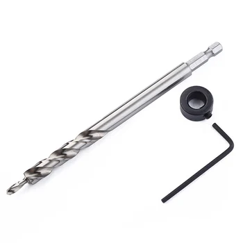 

1/4" Hex Twist Step Drills Bits with Stop Collar and Wrench Set For Kreg Pocket Hole Drill Jig Guide 3/8" Hand Tools