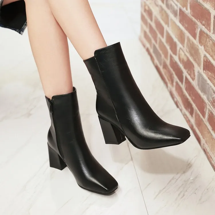 Women Side Zipper Martin Boots Comfortable Mid Heel Ankle Boots Fashion Warm Winter Shoes Black Red White Women Boots H410