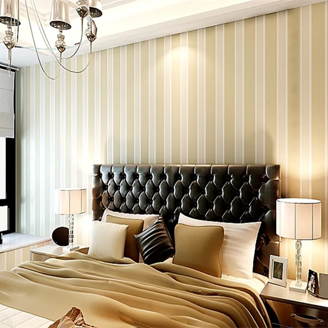 Online Free Shipping Bedroom Wallpaper Stripe Yellow Image