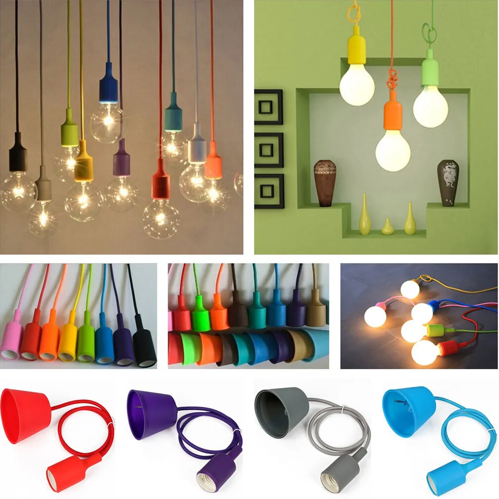 E27 Base Screw Ceiling Rose LED Pendant Light Lamp Bulb Silicone Gel