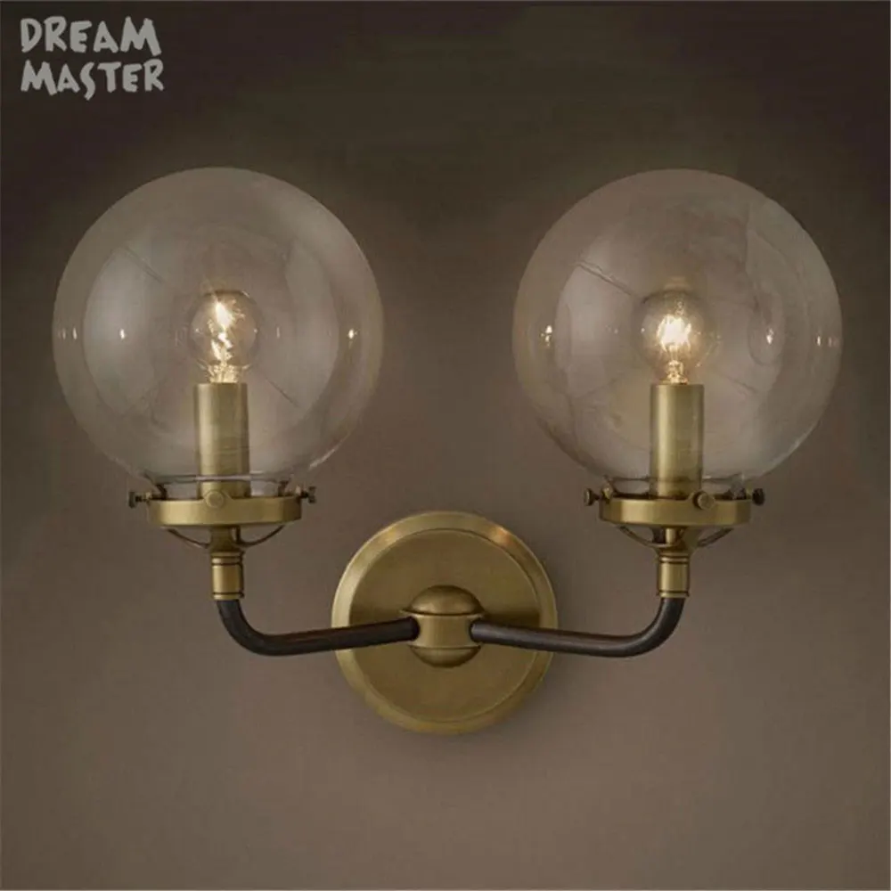 

Europe style vintage Wall Lamps Abajur for Living Room Wall Sconces Light E27 Nordic chrome bronze Wall Light clear white shade
