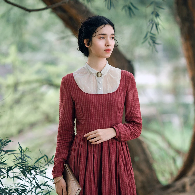 

LYNETTE'S CHINOISERIE LYNETTE'S CHINOISERIE Spring Autumn Original Design Women Europe Vintage Cotton Linen Dresses