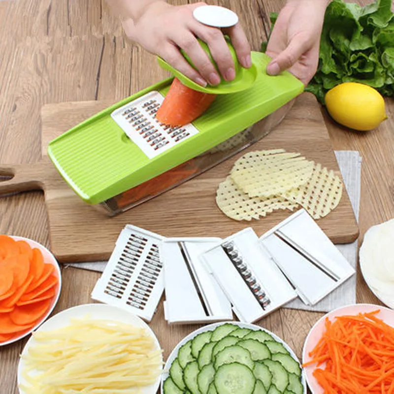 

Vegetable Cutter Box Adjustable Mandoline Slicer with 4 Interchangeable Stainless Steel Blades Peeler Slicer Grater BOX