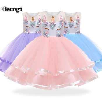 

Flower Girls Dresses For Wedding Party Baby Girls Sleeveless Unicorn Cartoon Princess Dress Children Party Vestidos Kids Clothes