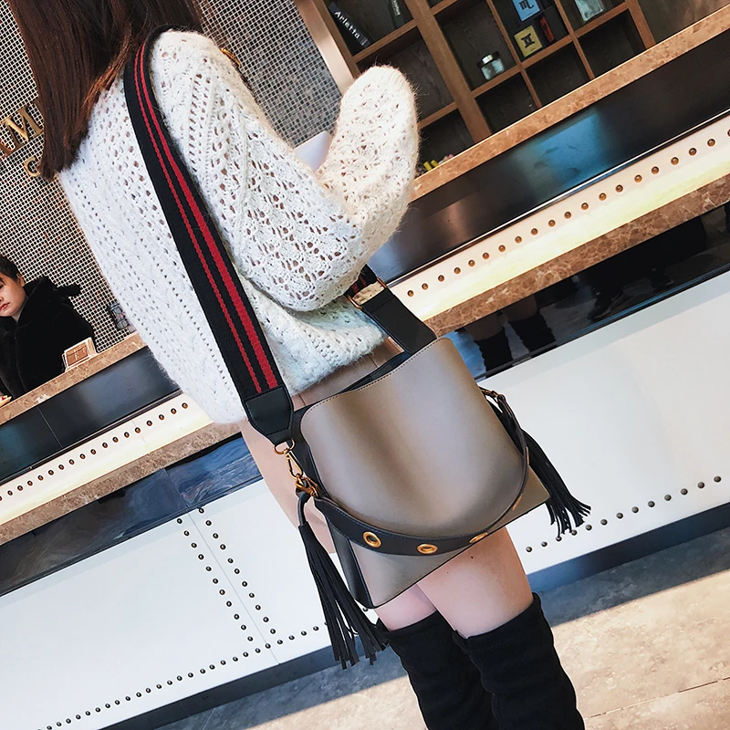 Janespri Women Tassel Handbag Tote High Quality Women Shoulder Bag Luxury Brand Soft Leather Bucket Bag Fashion Women's Handbag (24)