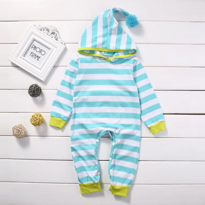 

Newborn Infant Baby Boys Girls Hooded Long Sleeve Striped Pockets Romper Jumpsuit Outfits Spring Autumn 0-24M