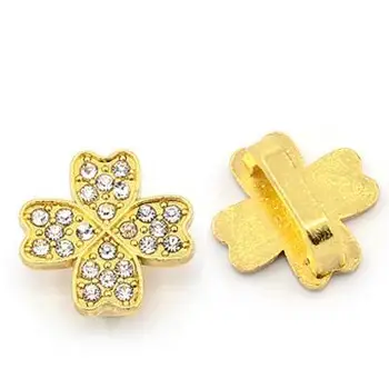 

Alloy Rhinestone Slide Charms, Clover, Golden, 17x7mm, Hole: 11x5mm