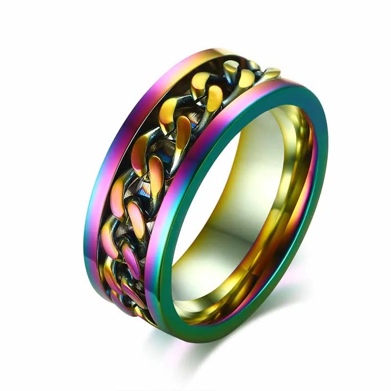 EAMIOR New Exquisite 8 mm Multi-color Turn Men Party Ring Titanium Steel Fashion Europe America Christmas Gift Charm Jewelry | Украшения и