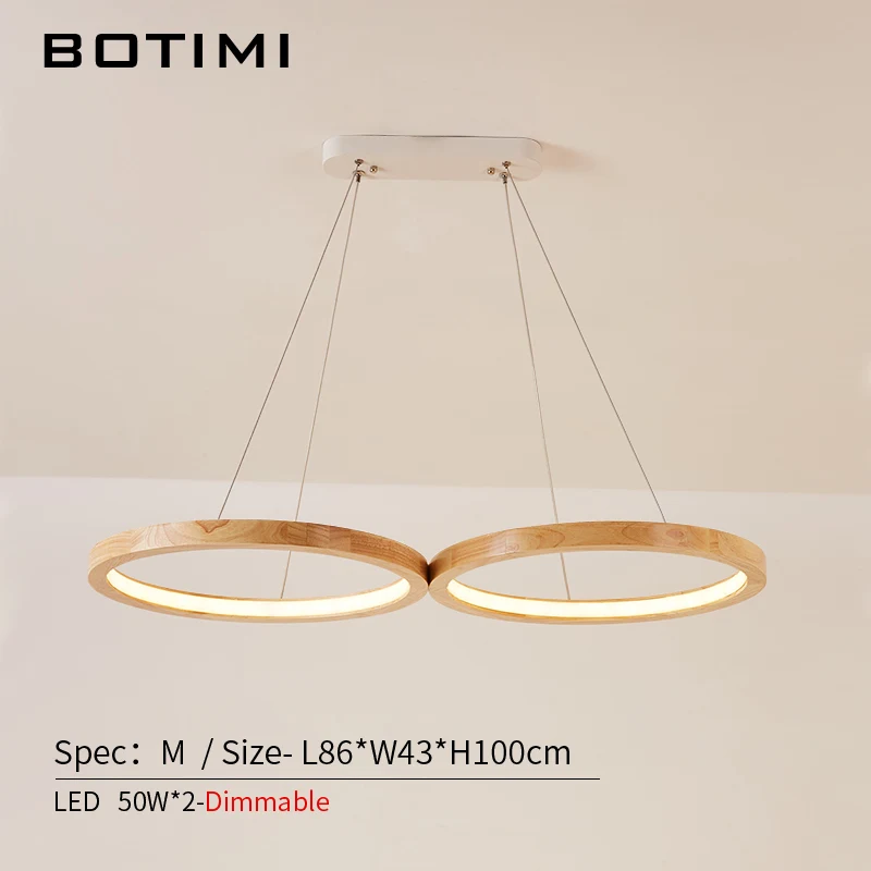 BOTIMI деревянный светодиодный подвесной светильник для столовой, 2 круглых деревянных кольца, блестящий Деревянный светильник для кухни, подвесной светильник для кухни - Цвет корпуса: M-50W-Dimmable