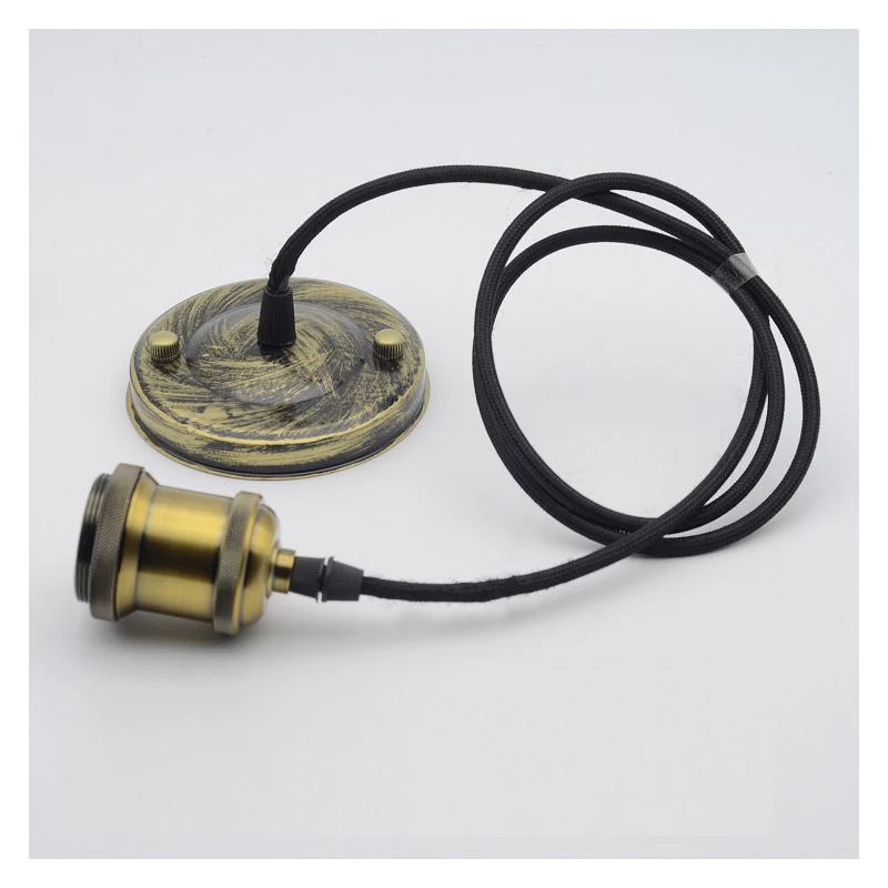 

E26 E27 Standard Base Modern Copper Effect Ceiling Hanging Textile Cord Lamp Holder Pendant Light Fitting Kit Black Finish Blac