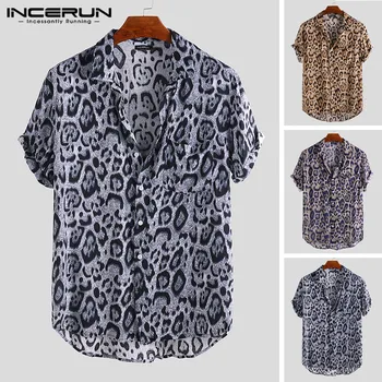 

INCERUN Summer Leopard Print Men Shirt Short Sleeve Loose Button Breathable Streetwear Brand Beach Hawaiian Shirt Men 2020 M-3XL