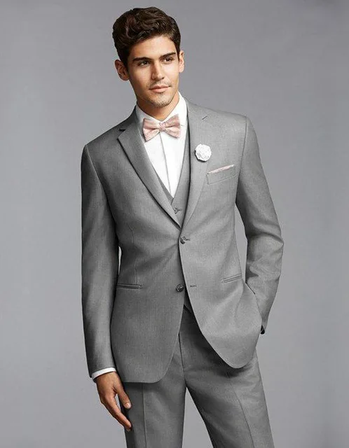 

2018 Spring New Classic Groomsman Tuxedos Grey Notch Lapel Two Buttons Men Suits Dress Mens Performing Suit(Jacket+Pants+Vest)