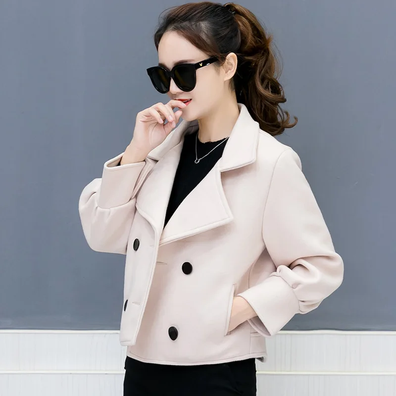 Английский стиль короткое Женское шерстяное пальто с пышными рукавами зимняя куртка с отложным воротником кашемировое пальто