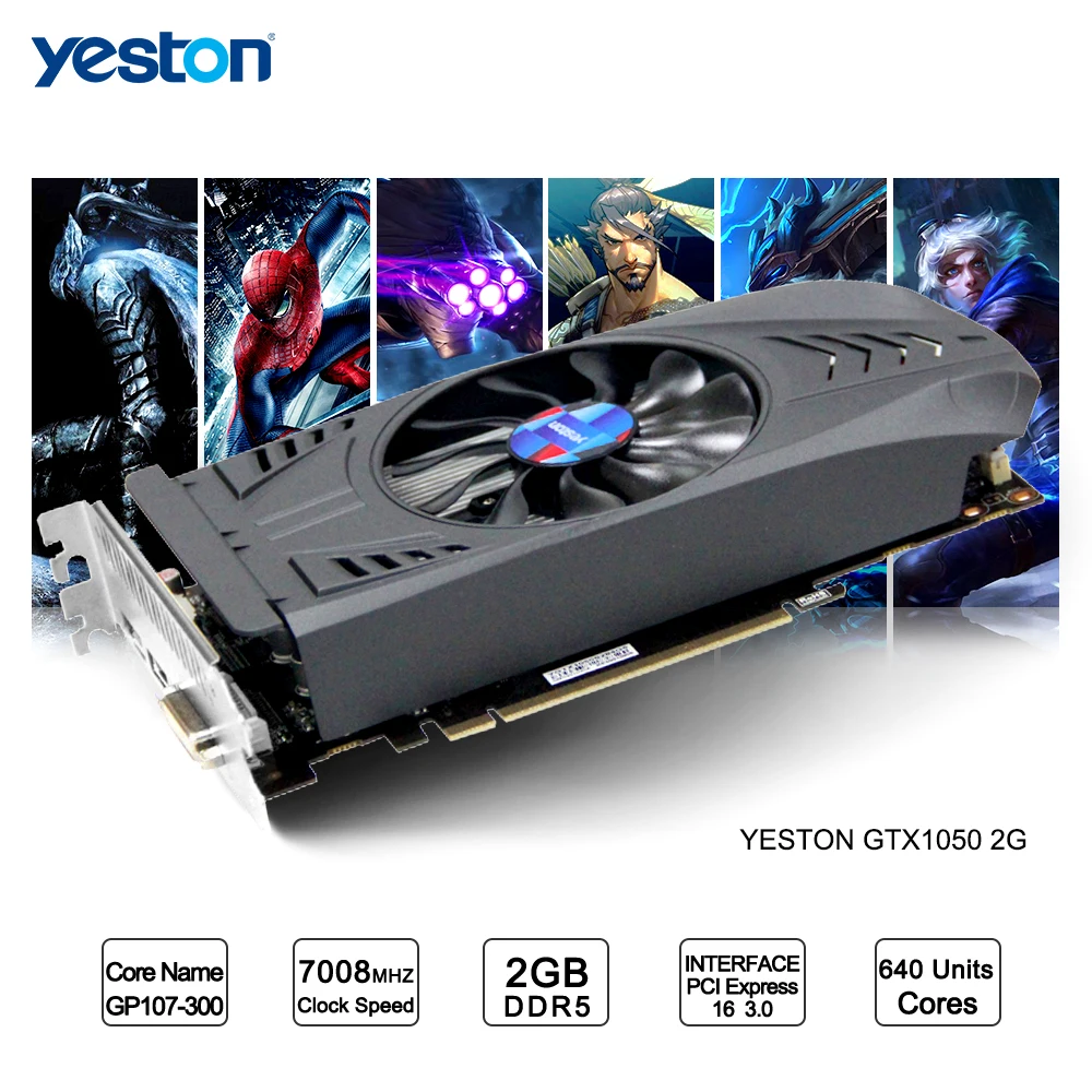 Yeston GeForce GTX 1050 GPU 2 ГБ GDDR5 128 бит игровой настольный компьютер ПК видеокарты