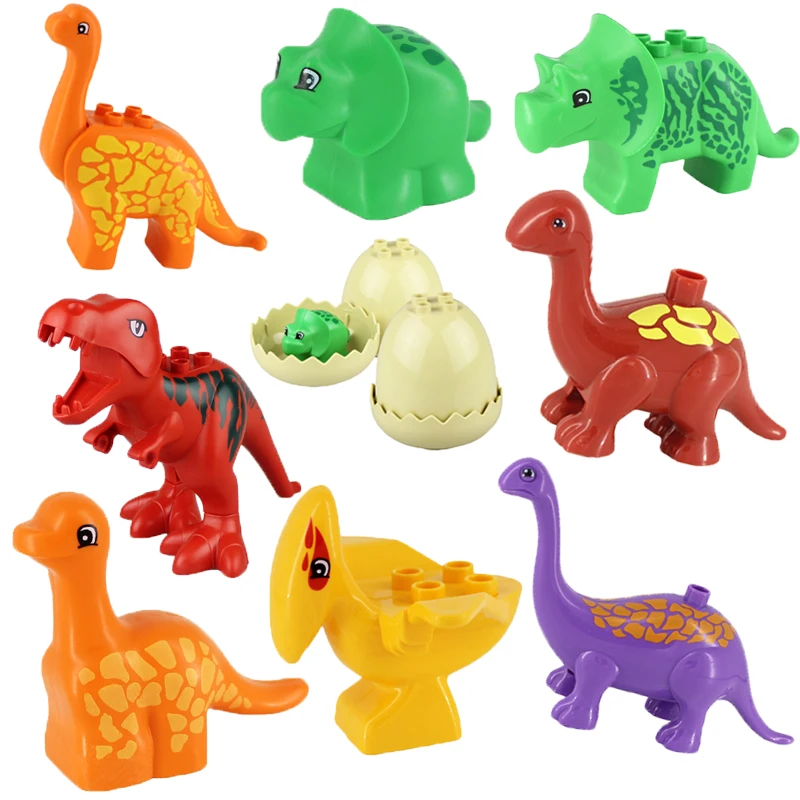 10pcs set Original Duplo Dinosaur Series building blocks toy model kit Large Particle Blocks toys action