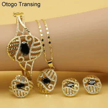 

Otogo Transing Pendant/ Earrings/Bracelet Jewelry Set Gold Color black crystal Zirconia Classic Bridal Jewelry Set Women SET203