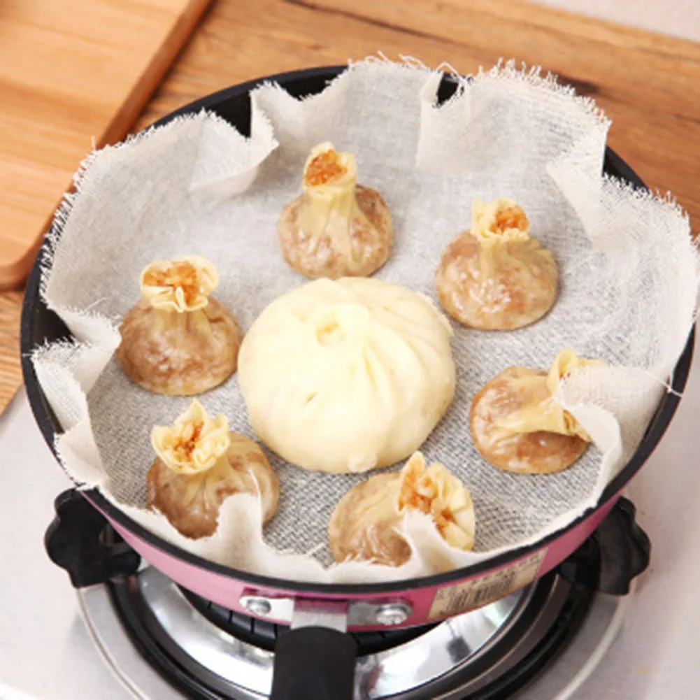 

1Pcs Eco-Friendly Reusable Natural Pure Cotton Bamboo Steamer Cloth Dumpling Fabric Round Rack Gauze Pad