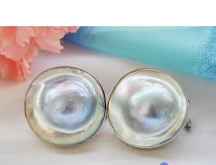 

Free shipping@ WOW REAL 20MM GRAY SOUTH SEA MABE PEARL EARRING 925SILVER