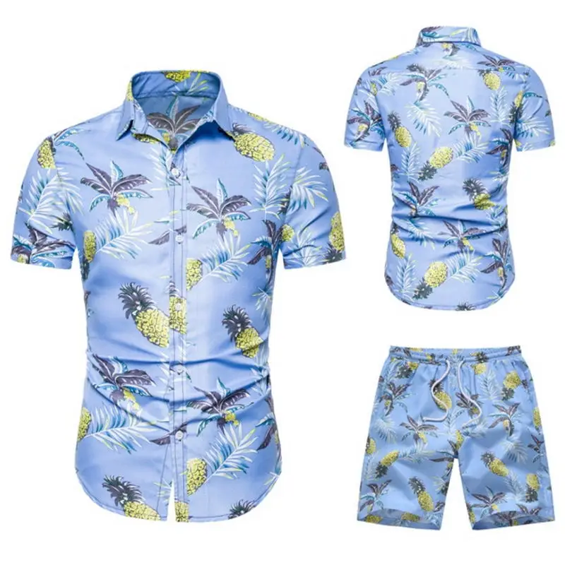 

2019 fashion Summer Men's Casual Set Mens clothes Floral Shirt Beach Shorts Print Shirts Shorts Pants Two Piece Suit Plus Size