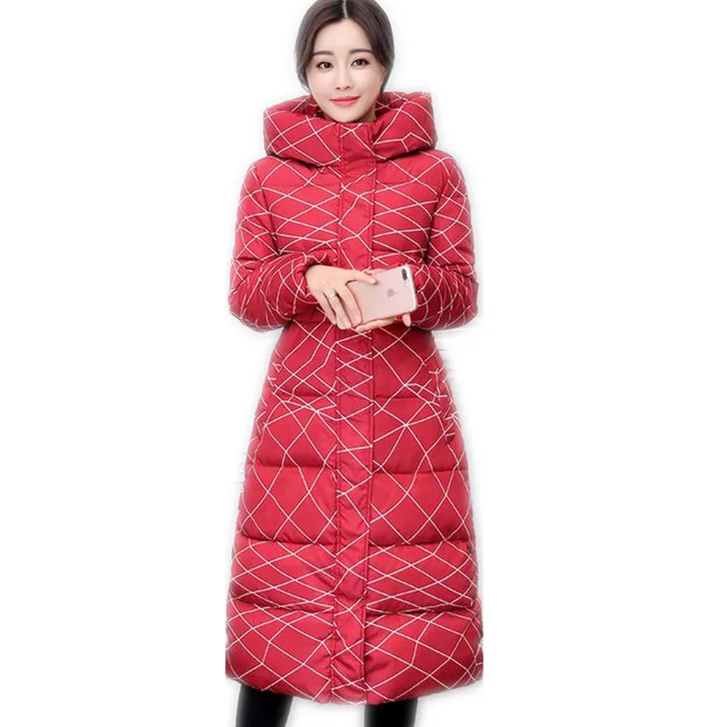 

2017New Fashion Print Winter Women Down Cotton Long Jacket Parka Female Hooded Thicken Slim Size L-3XL Outerwear Warm ParkaCQ499