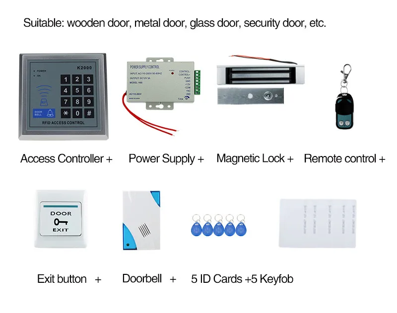 Бесплатная доставка полный RFID Управление доступом замок Системы комплект с электрическим магнитный замок + пульт + дверной звонок +