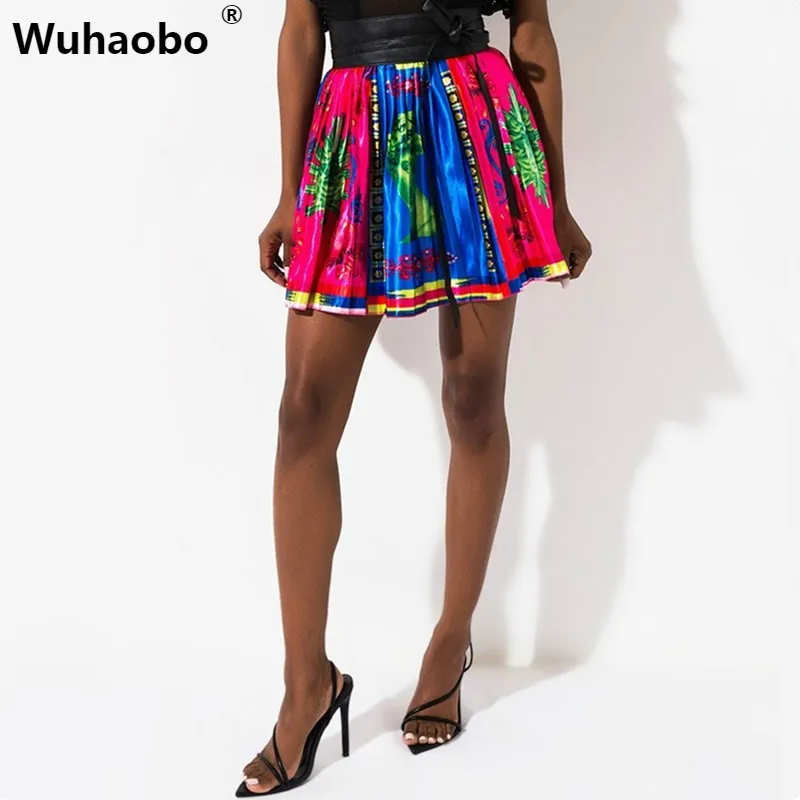 

Wuhaobo Summer 2019 Women Reflective fabrics Pleated Skirt Mini Skirt High Waist Elascity Beach Casual Party Skirt