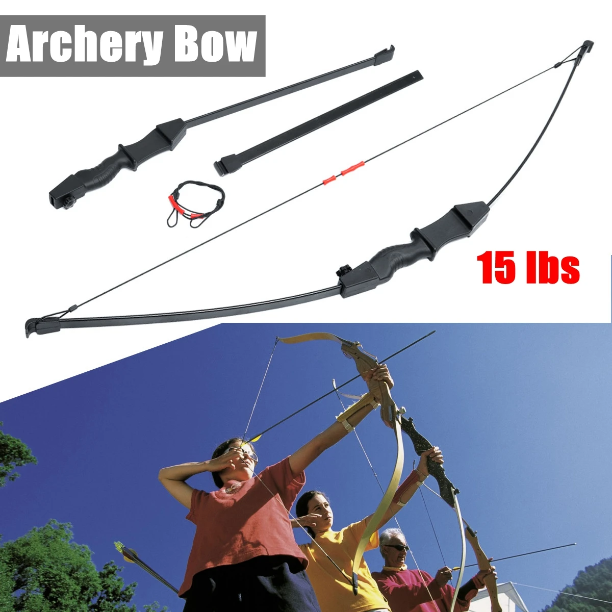 

15lb Archery Bow Double Arrow Bench Child Shooting Hunting Game Outdoor Sports Toys