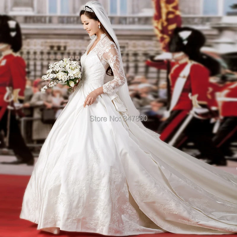 

Luxury 2019 kate elegant train wedding dress formal dress elegant tube top vestido de noiva long sleeve wedding dress