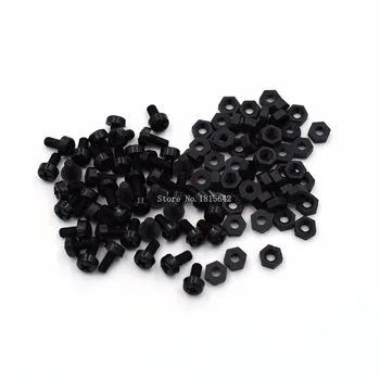 

50 Sets=100PCS M3 Black Nylon Stainless Steel Cross Recessed Pan Head Screws With Nut Phillips Screws Set M3*6mm