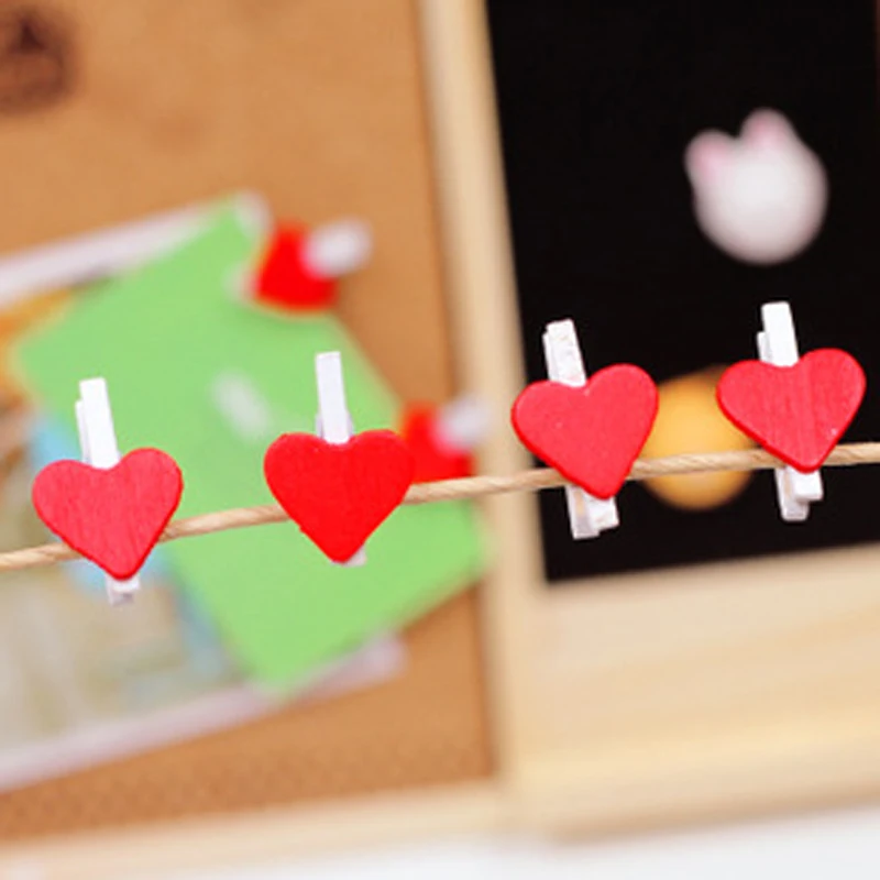 10 pcs DIY 35mmX25mm Mini Love clip Natural Wooden Clips For Photo wall Clips Clothespin Craft Decoration Pegs wooden clips