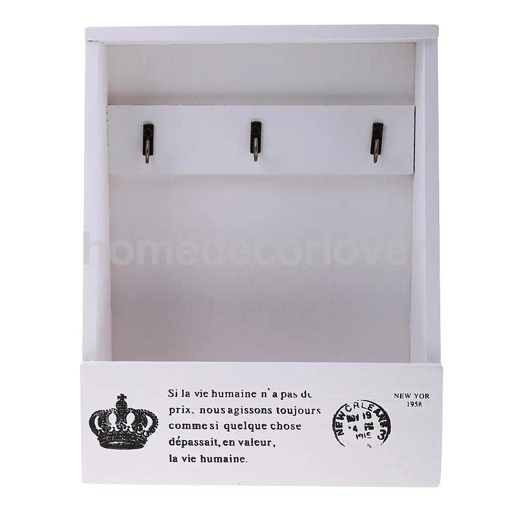 Retro Wall Mount Key Rack Storage Box Shelf Wooden Cabinet Cubby Letter Mail Holder Case