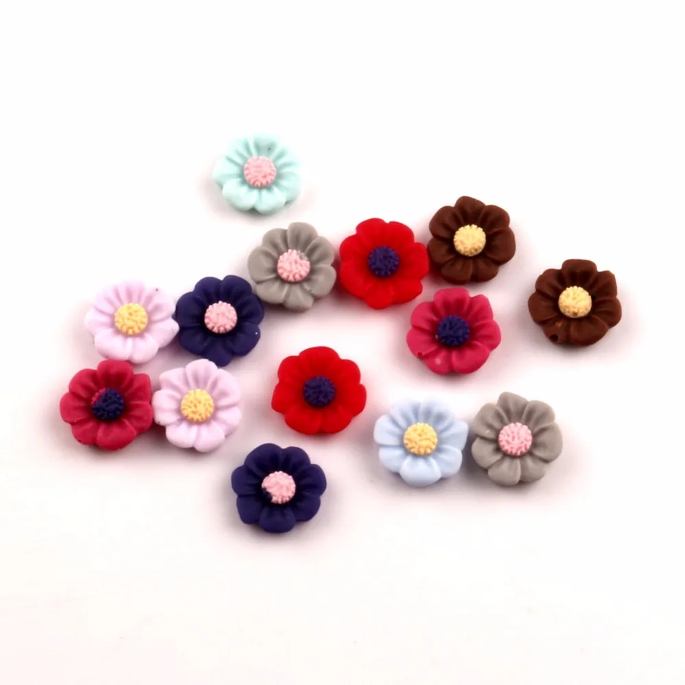 100Pcs Mixed 11mm Resin Flower Decoration Crafts Flatback Cabochon