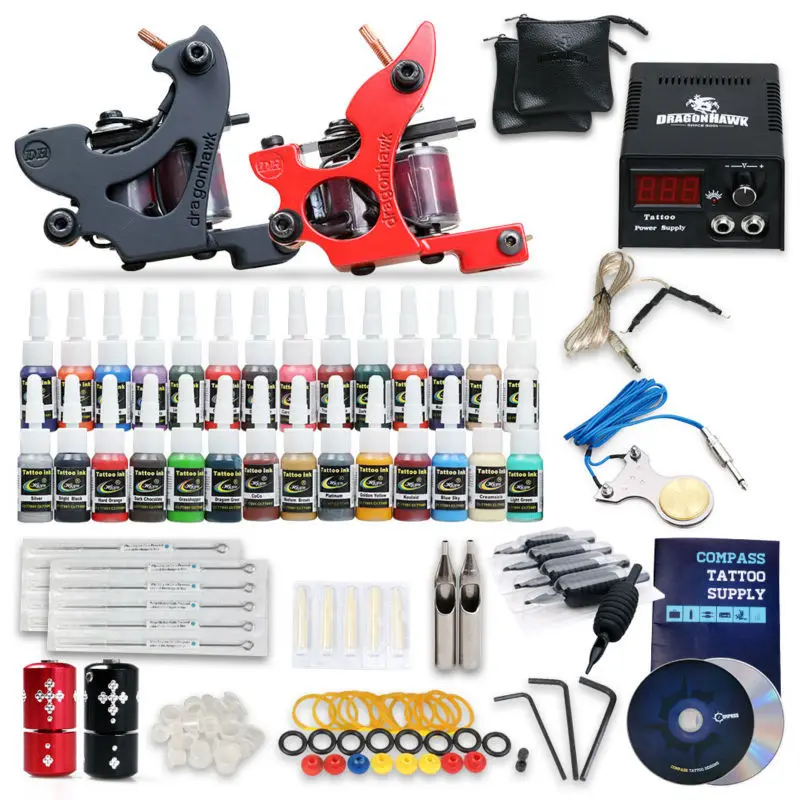 

Complete Beginner Tattoo Kit Machine Guns Inks Needles Tattoo Power Supply SMT28-1-1