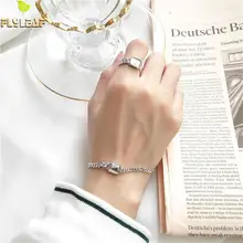 Flyleaf 925 Sterling Silver Bracelet Fashion Jewelry Charm Bracelets For Women Geometric Square Crystal Bracelets& Bangles