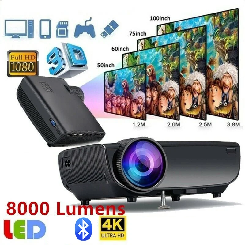 

2019 1080P 3D 4K HD LED Projector Home Theater Cinema for Android/IOS XM66*