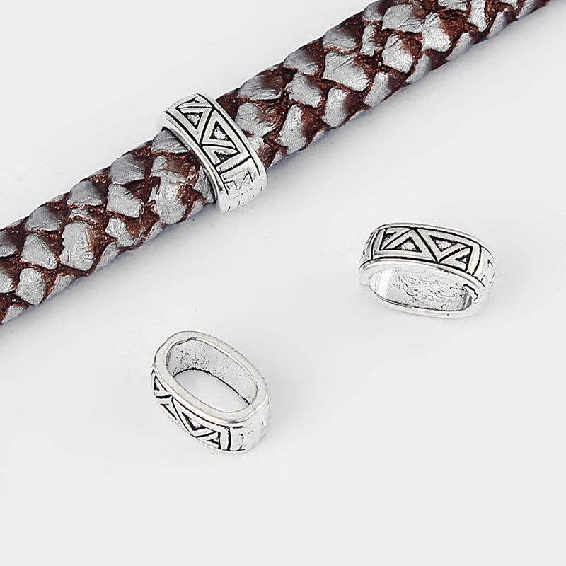 

10pcs Antique Silver Geometry Pattern Slider Spacer Charm For 10*6mm Licorice Leather Cord Bracelet Making DIY Jewelry Findings