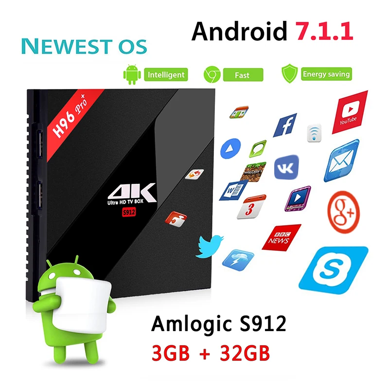 Kopen H96 PRO + Plus Smart TV Box Amlogic S912 Octa Core 2g 16g 3g 32g Android 7.1 set Top Box Bluetooth 4.1 Dual Wifi Media Player