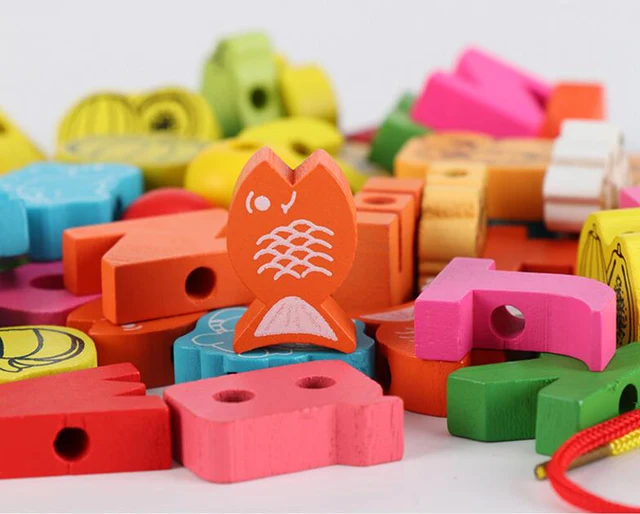 26pcs Wooden Toys Baby DIY Toy Cartoon Fruit Animal Stringing Threading Wooden beads Toy Monterssori Educational for Kids GYH 4