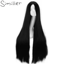 Similler 100cm Black Synthetic Cosplay Wig for Women Halloween Party Middle Parting
