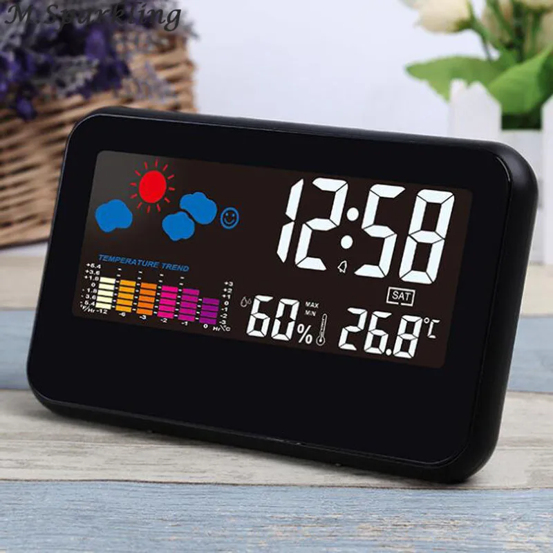 Desktop LCD Screen Weather Forecast Station Alarm Clock for Kids Temperature Humidity Meter