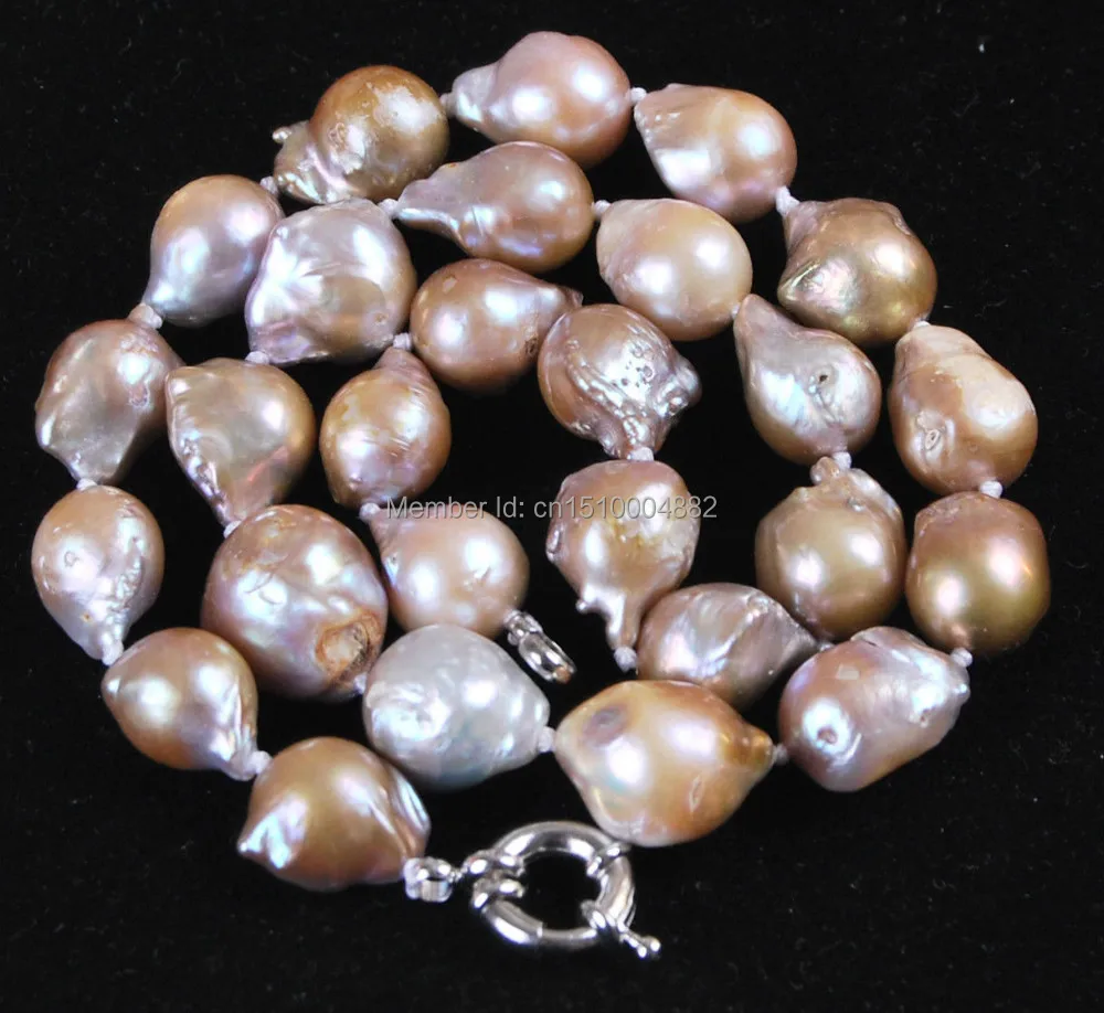

shitou 004015 Big 12-14mm Real Natural South Baroque Lavender Pearl Necklace