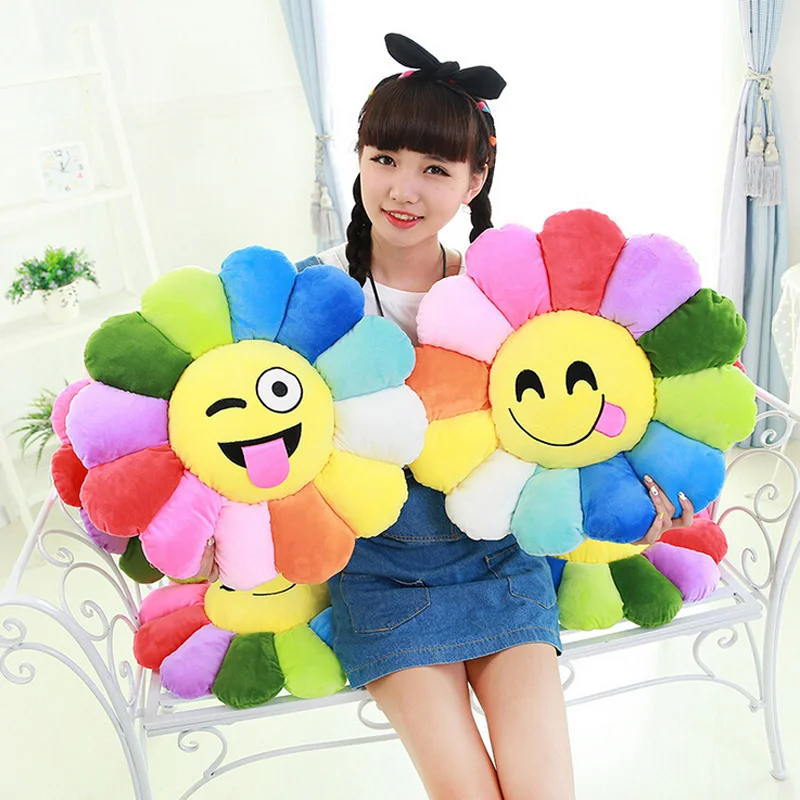 2016 New Colorful flowers sunflowers QQ expression plush toy pillow toys 30CM 40CM