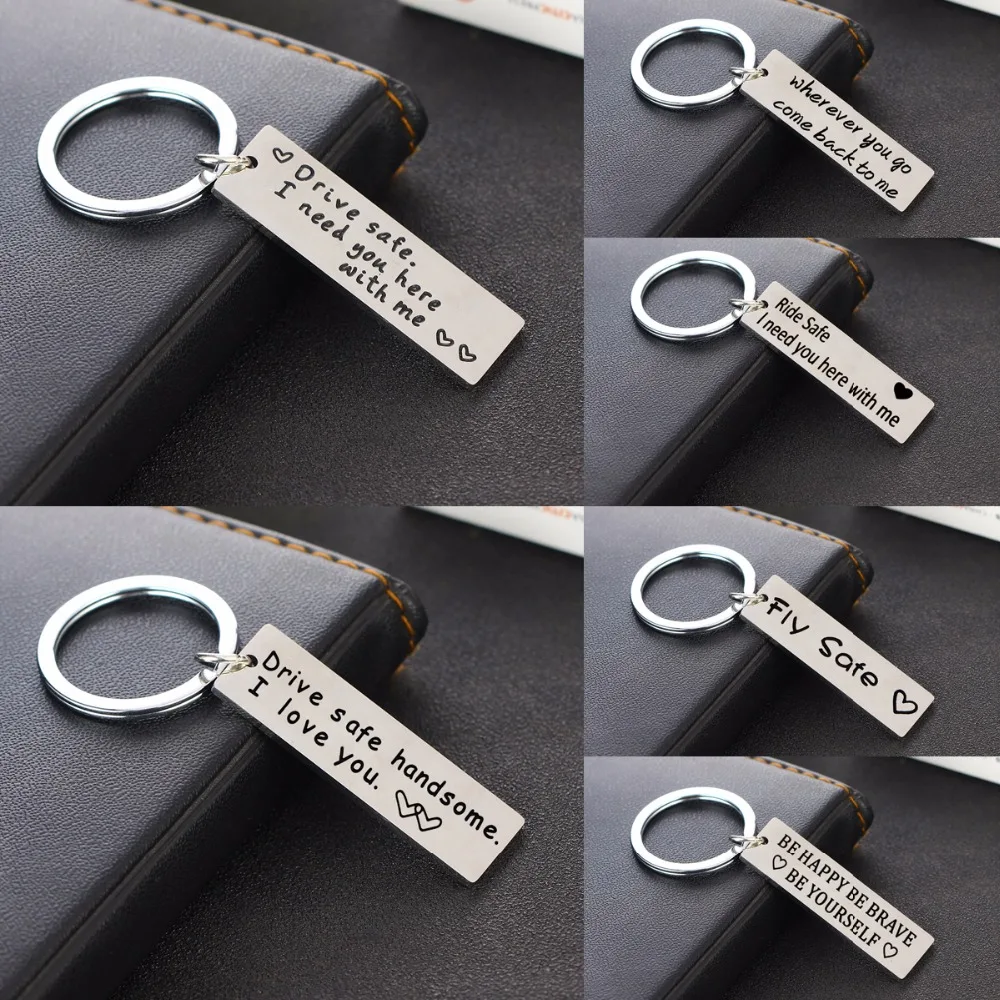 

Stainless Steel Geometric Keychain Ride/Fly/Drive Safe Key Chains Rings Family Couple Boyfriend Girlfriend Jewelry Gifts Keyring