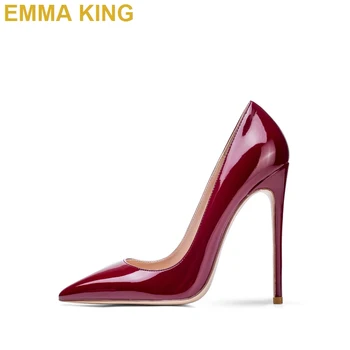 

EMMA KING Fashion Burgundy Women Pumps Shoes Patent Leather Stiletto Heels Sexy Ladies Office Party Shoes Thin High Heels 35-43