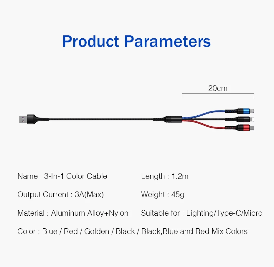 ROCK 3 в 1 USB кабель для iPhone XS X 8 7 6s зарядное устройство type-C Micro USB кабель для Android usb type C кабели для мобильных телефонов