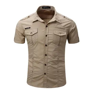 

Khaki Color Men Fashion Casual Short Sleeved Fit Male Social Business Dress Shirt Brand Men Clothing Soft Comfortable