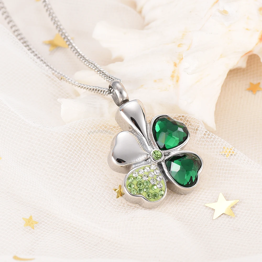 Luckly 4 Leaf Clover Pendant Memorial Jewelry Ashes Keepsake for Human