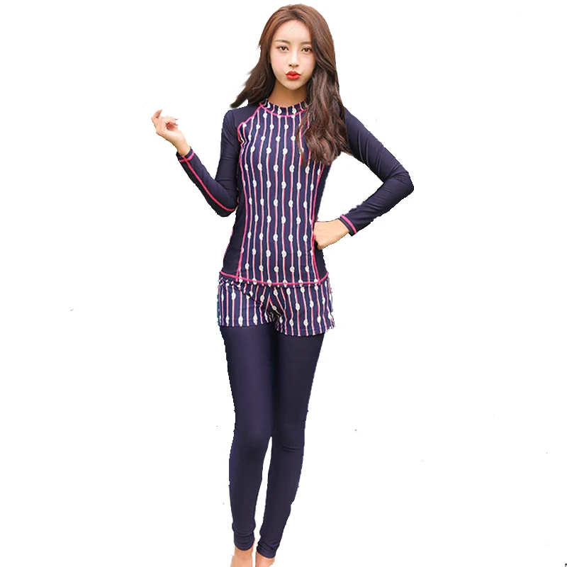 

2017 Sport Swimsuit Long Sleeves Long Pants Swimwear Women Bathing Suit Retro Swimsuit High Quality 2 Pieces Surfing Swim Suits